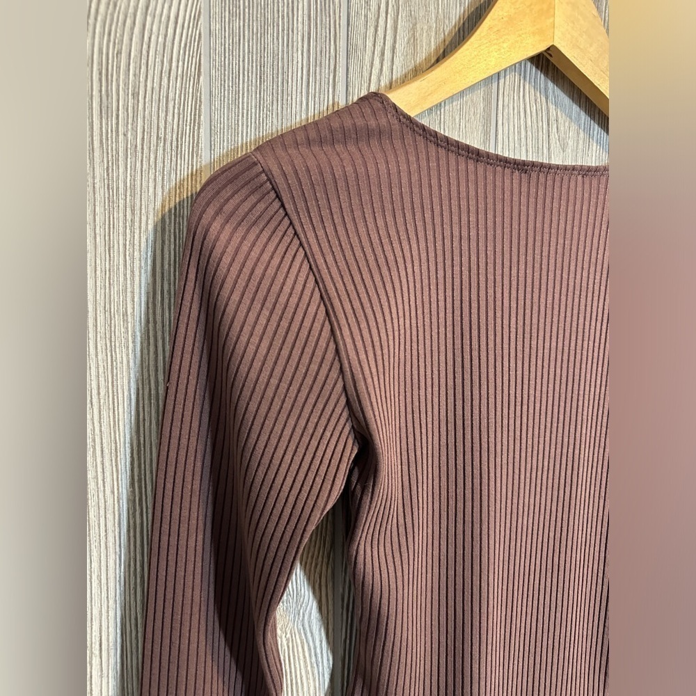 NEW! WILFRED FREE MOCHA BROWN Ribbed Long Sleeve Bodysuit Womens Size Small - Picture 7 of 11
